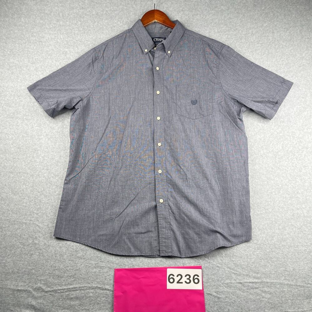 Chaps Easy Care Shirt XL Gray Casual Classic Button Up Short Sleeve Mens